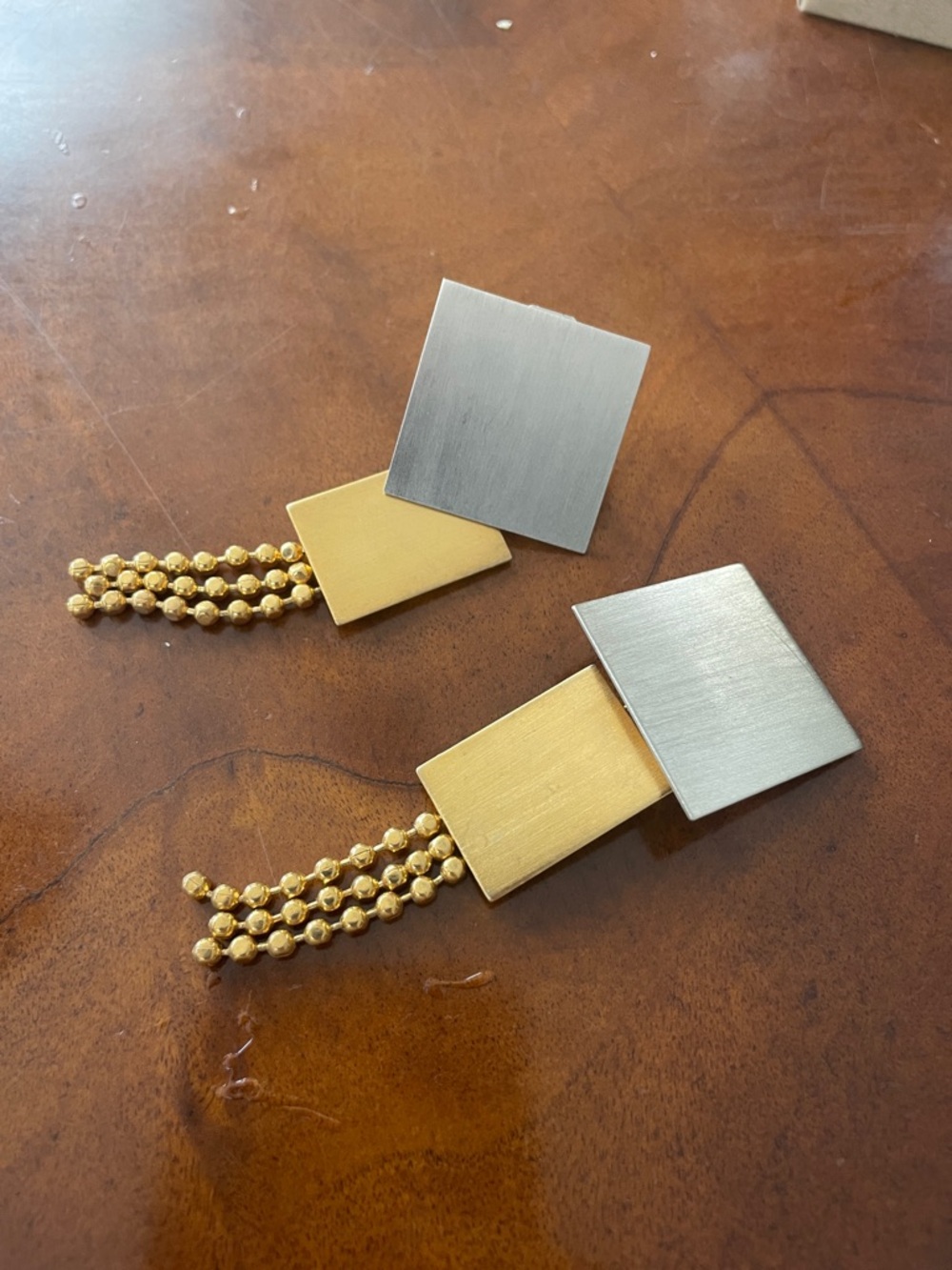 Marcy Feld Vintage Two-Tone Square Drop Clip Earrings in Gold and Silver